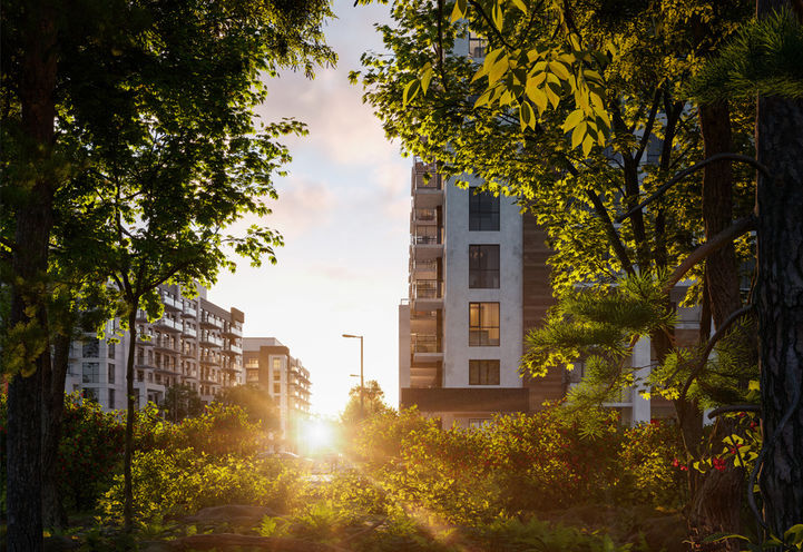 Mile and Creek Condos 5 Vignette View of Building Exteriors From Park