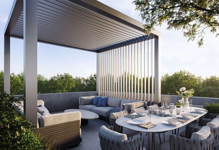 Mile and Creek Condos Daytime View of Dining Area on Rooftop Terrace