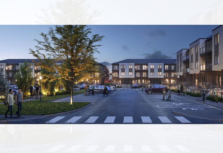 Modal At Main Towns Community View of Units at Dusk