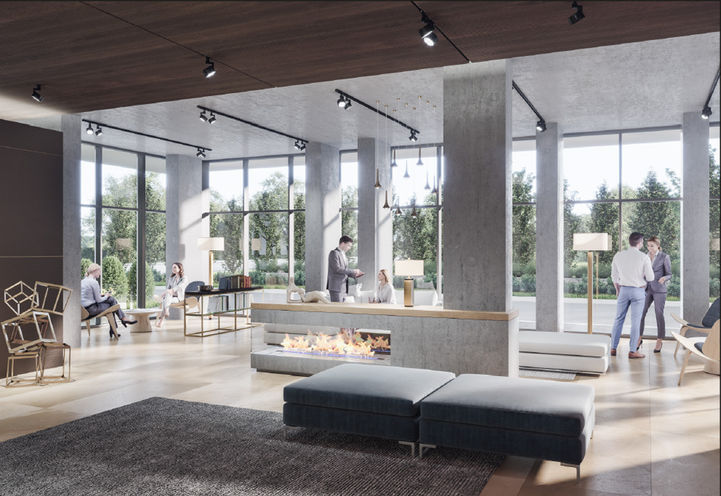 Mondria Condos Lobby with Fireplace and Seating