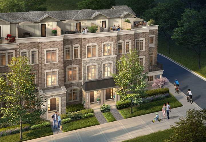 NY Walk Towns Bird's Eye View of Corner Unit Exteriors