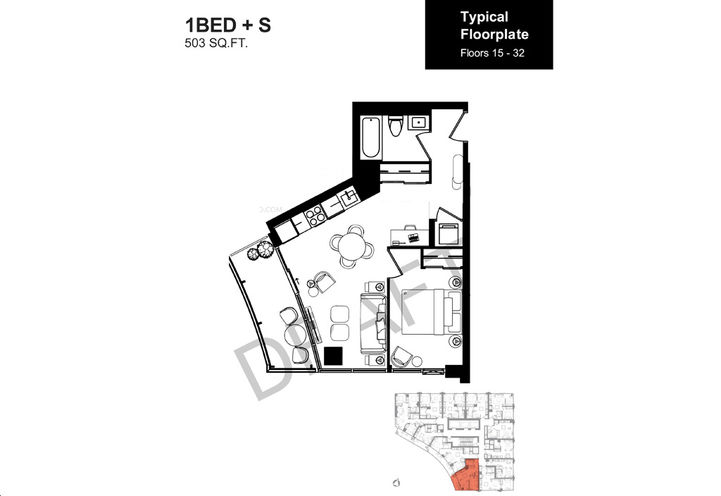 Natasha The Residences - One Bedroom plus Study Sample Floorplan