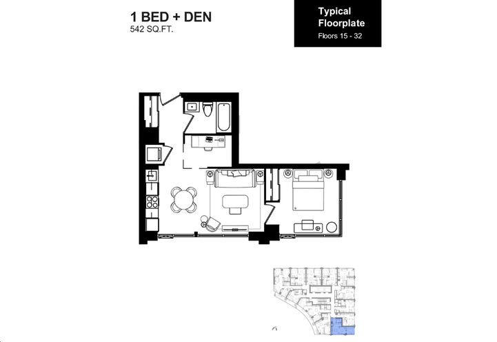 Natasha The Residences - One bedroom plus Den  Sample Floorplan