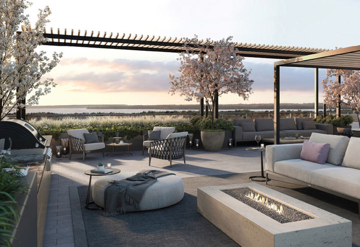 Northshore Condos Rooftop Terrace with Fire Pit and Seating Area