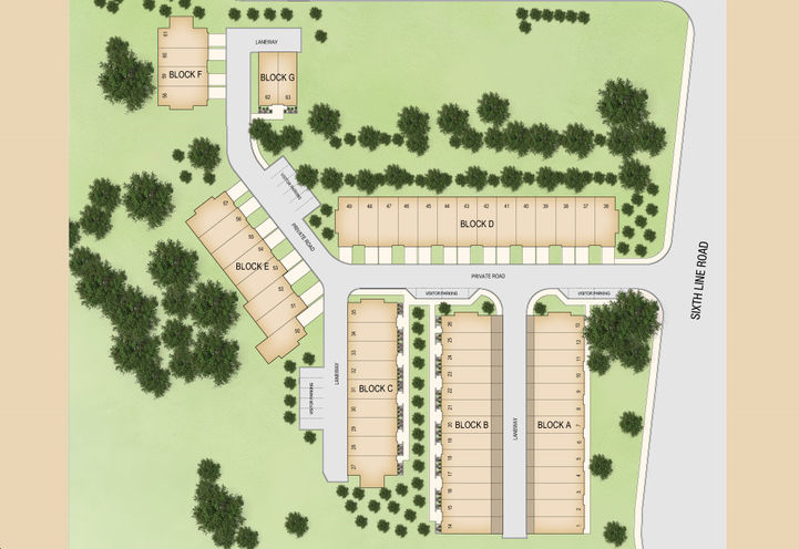 Oakville Ravine Towns Aerial View of Site Plan