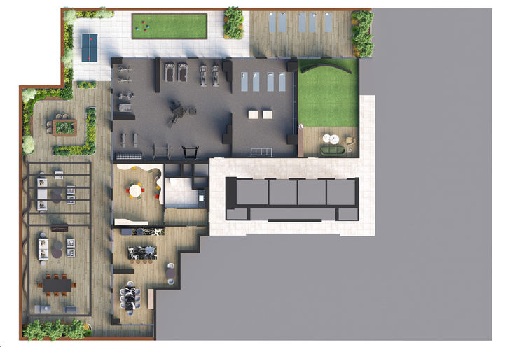 Olive Residences Aerial View of Building Amenities Key Plate