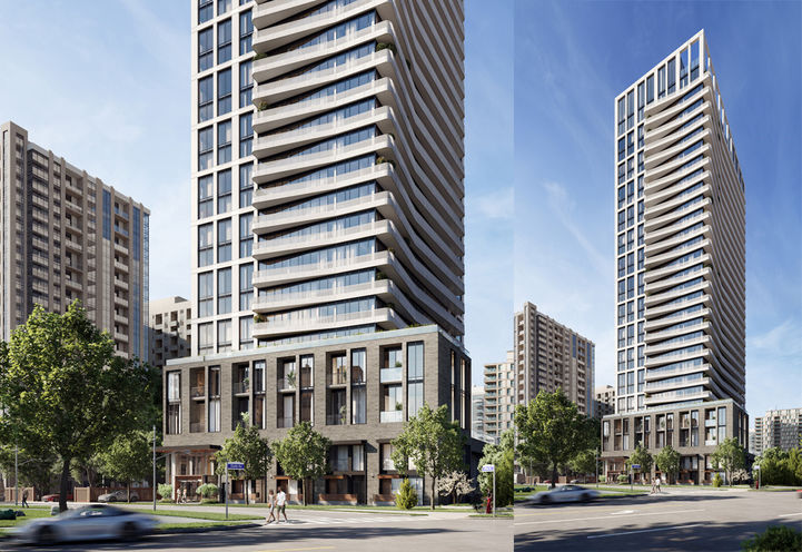 Olive Residences Split Screen Podium and Tower Exteriors