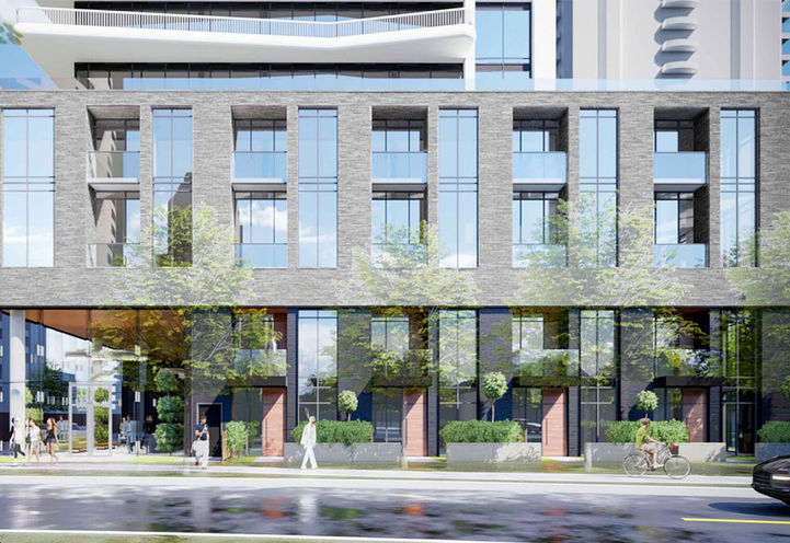 Olive Residences Street Level View of Podium Exteriors