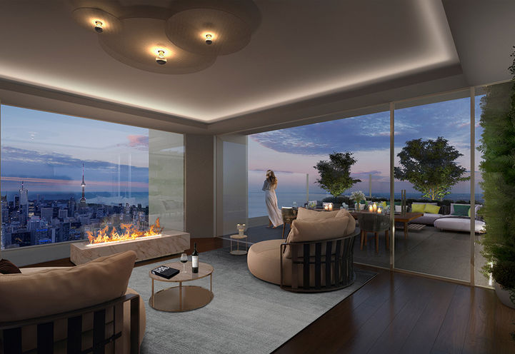The One Condos Suite Interiors with View of Outdoor Private Terrace