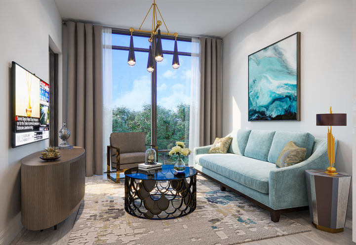 1 Bedroom Living interior of ORO at Edge Towers