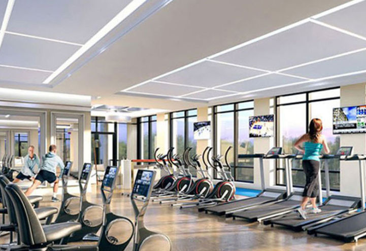 Gym with Stationary Bikes, Treadmills and Dumbbell rack at Oro