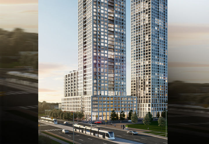 Top View of Street and Podium of ORO at Edge Towers