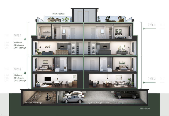 ParkHaus Urban Towns Dollhouse View of Unit Interiors