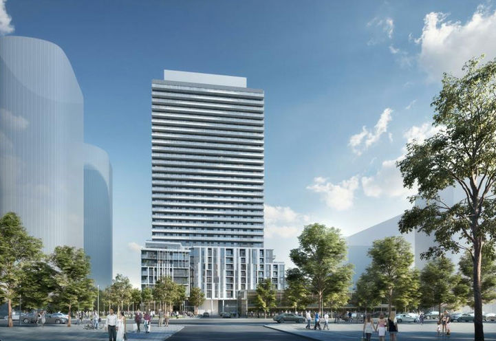 Plaza On Yonge Condos Looking Down the Street at Building Exteriors