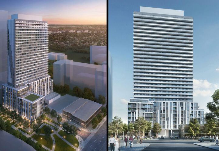 Plaza On Yonge Condos Split Screen Aerial and Street View of Exteriors