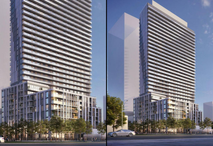 Plaza On Yonge Condos Split Screen View of Podium and Tower Exteriors