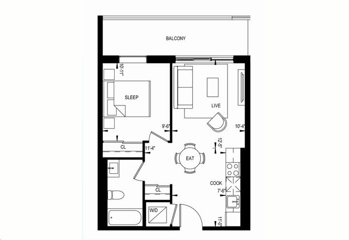 QA Condos 1 Bedroom Sample Floorplan