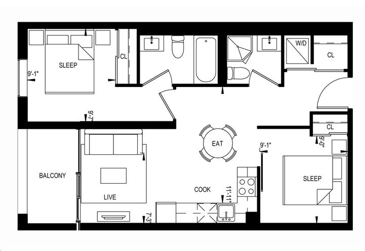 QA Condos 2 Bedroom Sample Floorplans