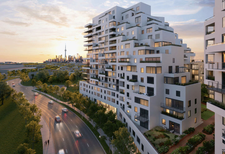 QA Condos, Aerial Exterior View of Building and Street