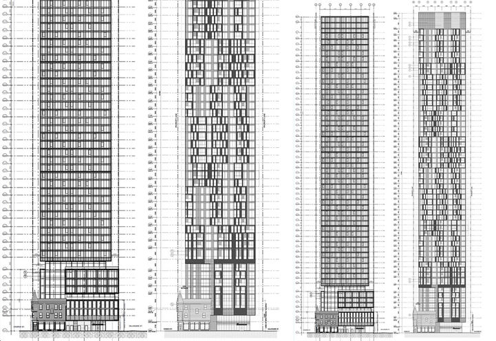 Current Building Drawing on Left, Former Building Design on Right