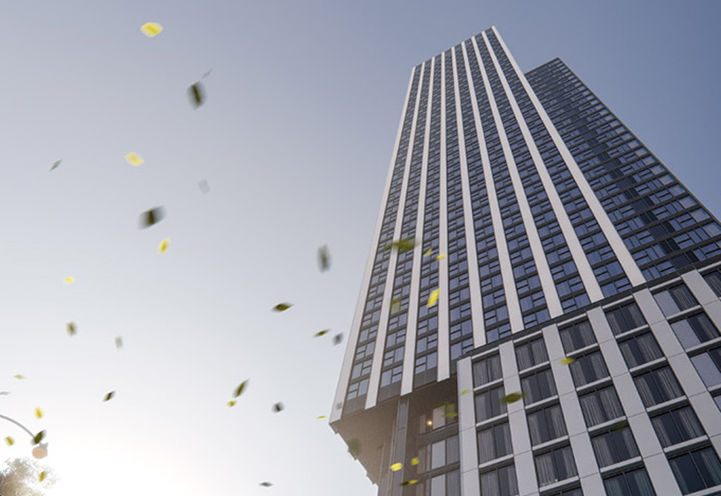 Queen Church Condos Looking Up at Upper Level Exterior Architecture