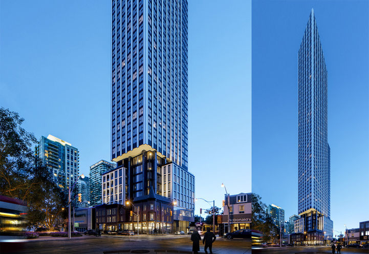 Queen Church Condos Split Screen of Lower Levels and Tower