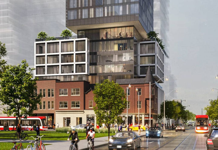 Queen Church Condos Street Street Level View of Podium Exteriors