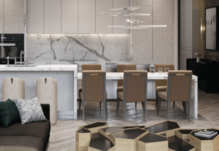 Savile on the Roe Towns - Suite Interiors, Kitchen with Seating