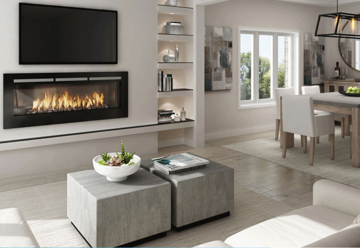 Shoreline Point Homes - Interior Living Space with TV and Fireplace