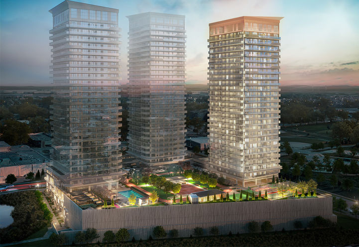 Sienna at Thompson Towers Dusk View of Tower Exteriors