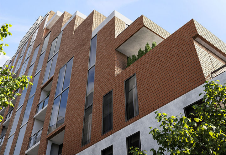 Six99 Condos Worm View Looking Up at Exteriors
