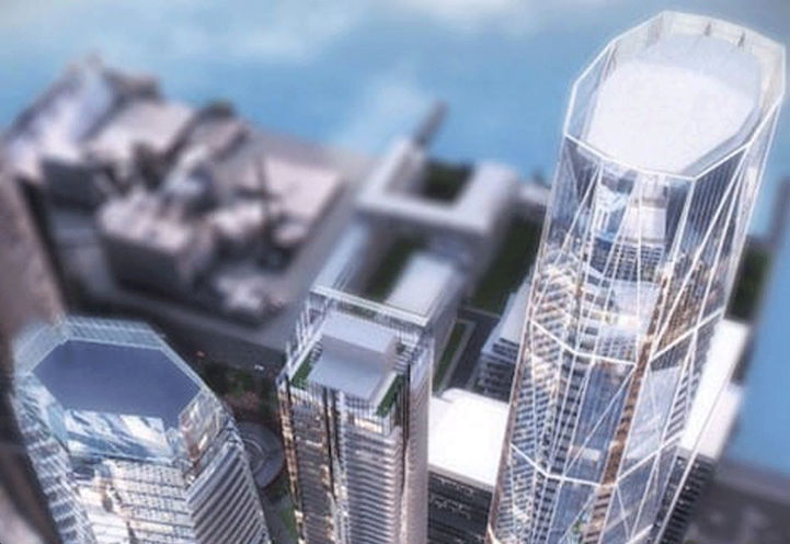 Aerial Close Up of Top of SkyTower Condos