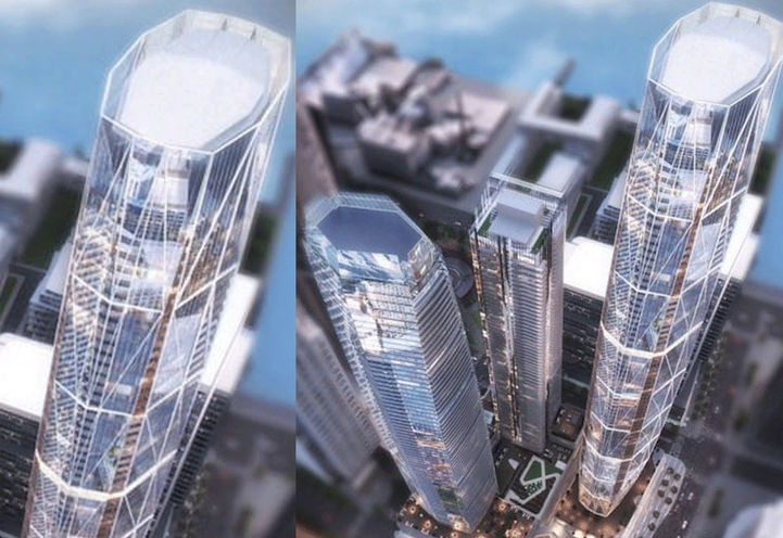 Aerial Tower Close up and Full Aerial View of SkyTower Condos