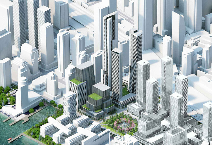 Aerial View of SkyTower Condos and Neighbourhood - Initial Rendering
