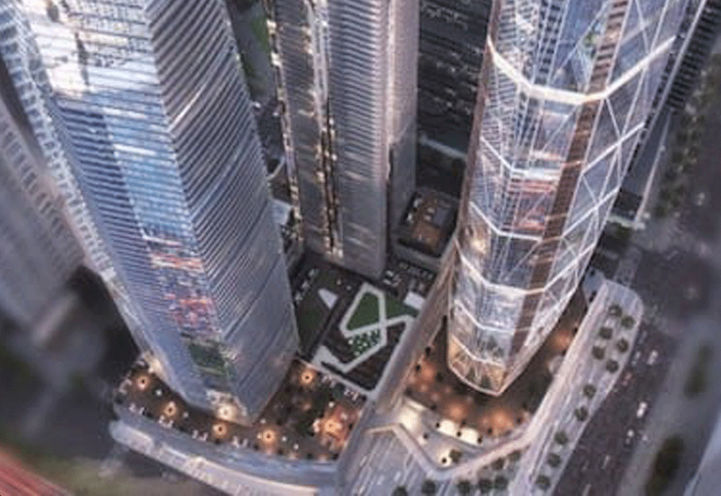Evening Aerial View of SkyTower Condos Podium