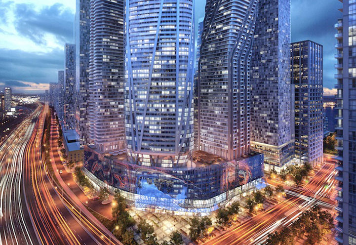 Exterior Podium View at Dusk Early Rendering of SkyTower Condos