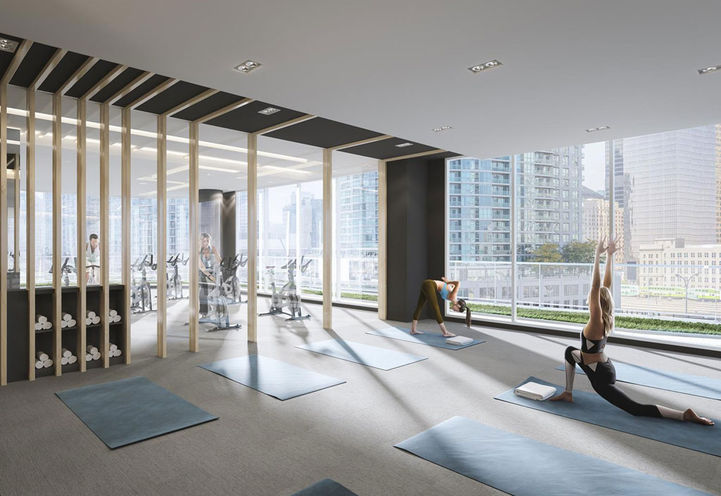 Gym Studio with Power Bikes and a View at SkyTower Condos