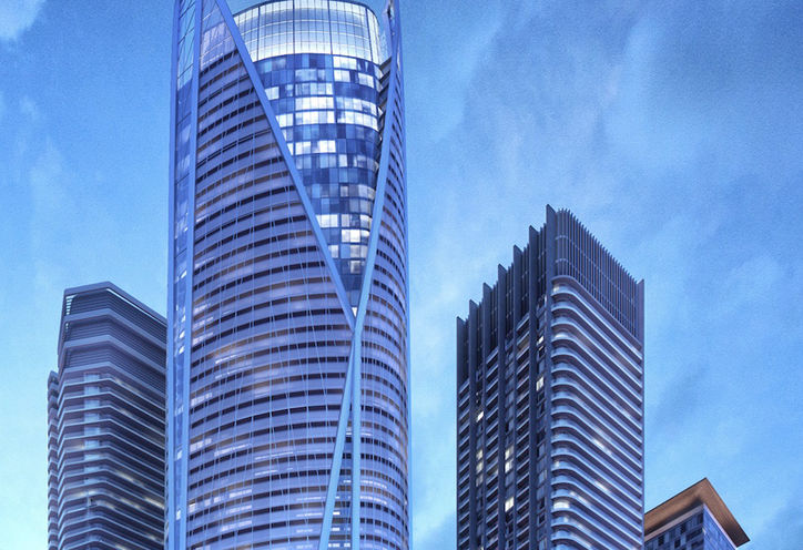 Looking Up at SkyTower Condos Towers Early Rendering