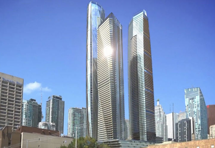 Looking Up at SkyTower Pinnacle One Yonge Condos