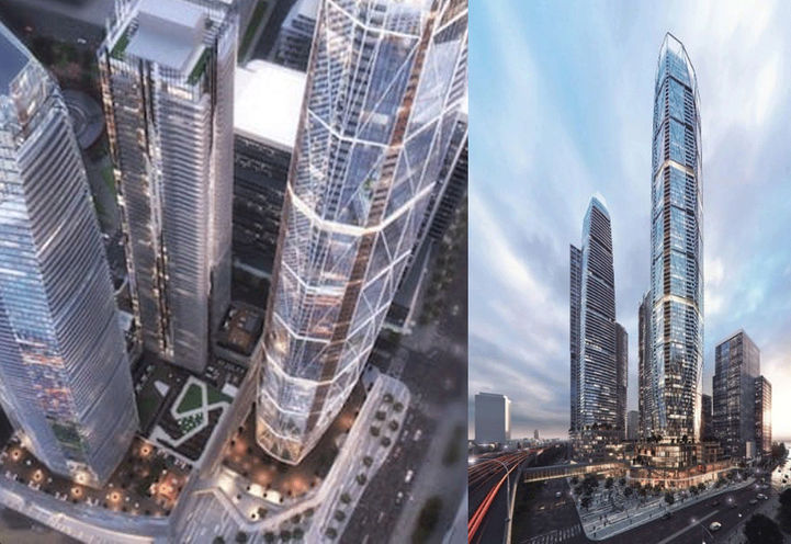 Split Screen, Aerial Podium View and Full Street View of SkyTower