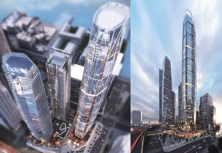 Split Screen, Aerial View and Street View of SkyTower Condos One Yonge