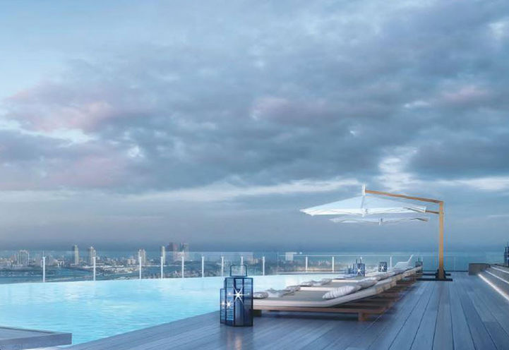 Terrace Pool with Chaise Loungers at SkyTower Condos