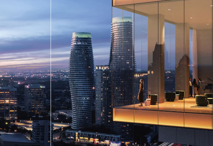 Southlands Condos at Exchange District Skyline Balcony View at Dusk