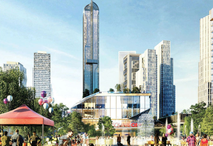 Looking at Square One District from Existing Outdoor Community Space