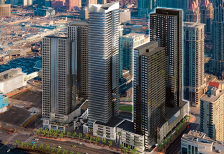 Close Up View of the Towers of Square One District Condos