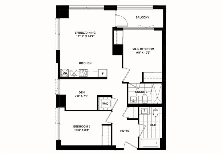 Square One District Condos The Palette 2 Bed/2 Bath plus Den Floorplan