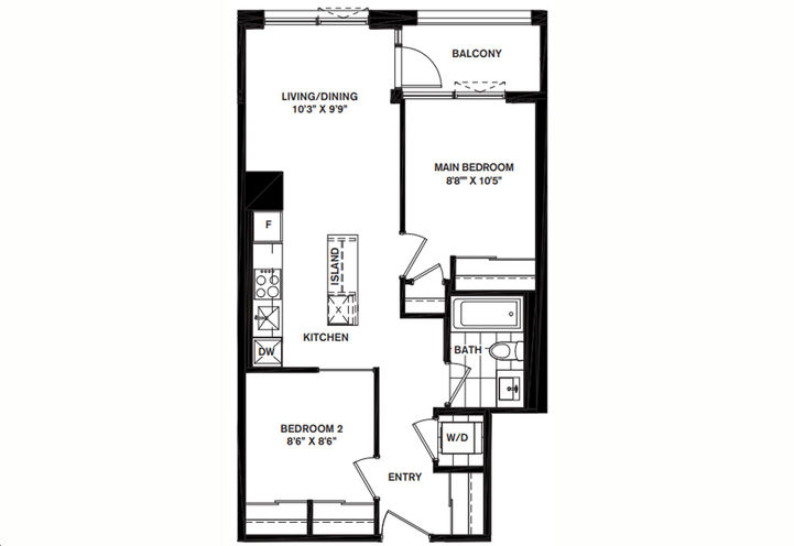 Square One District Condos, The Signature 2 Bed/1 Bath Floorplan