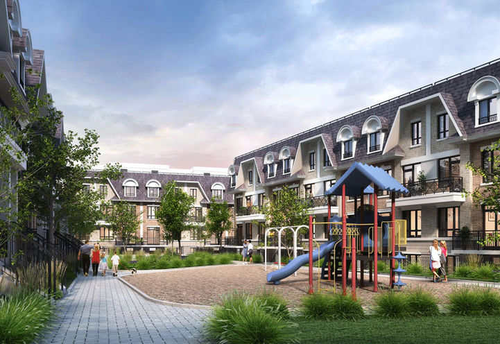 Tannery Townhomes Exteriors from the Park