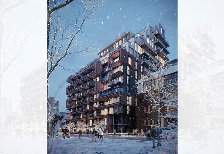 The Groove Condos Exterior View of Building in Winter