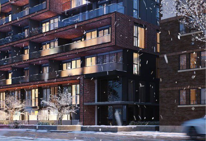 The Groove Condos Exterior View of Lower Levels in Winter